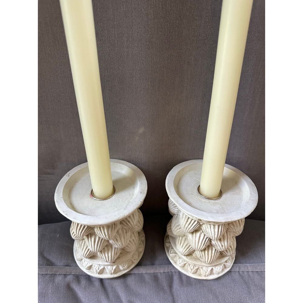 Vintage candle holders seashell scallop shells Hollywood regency ivory set pair